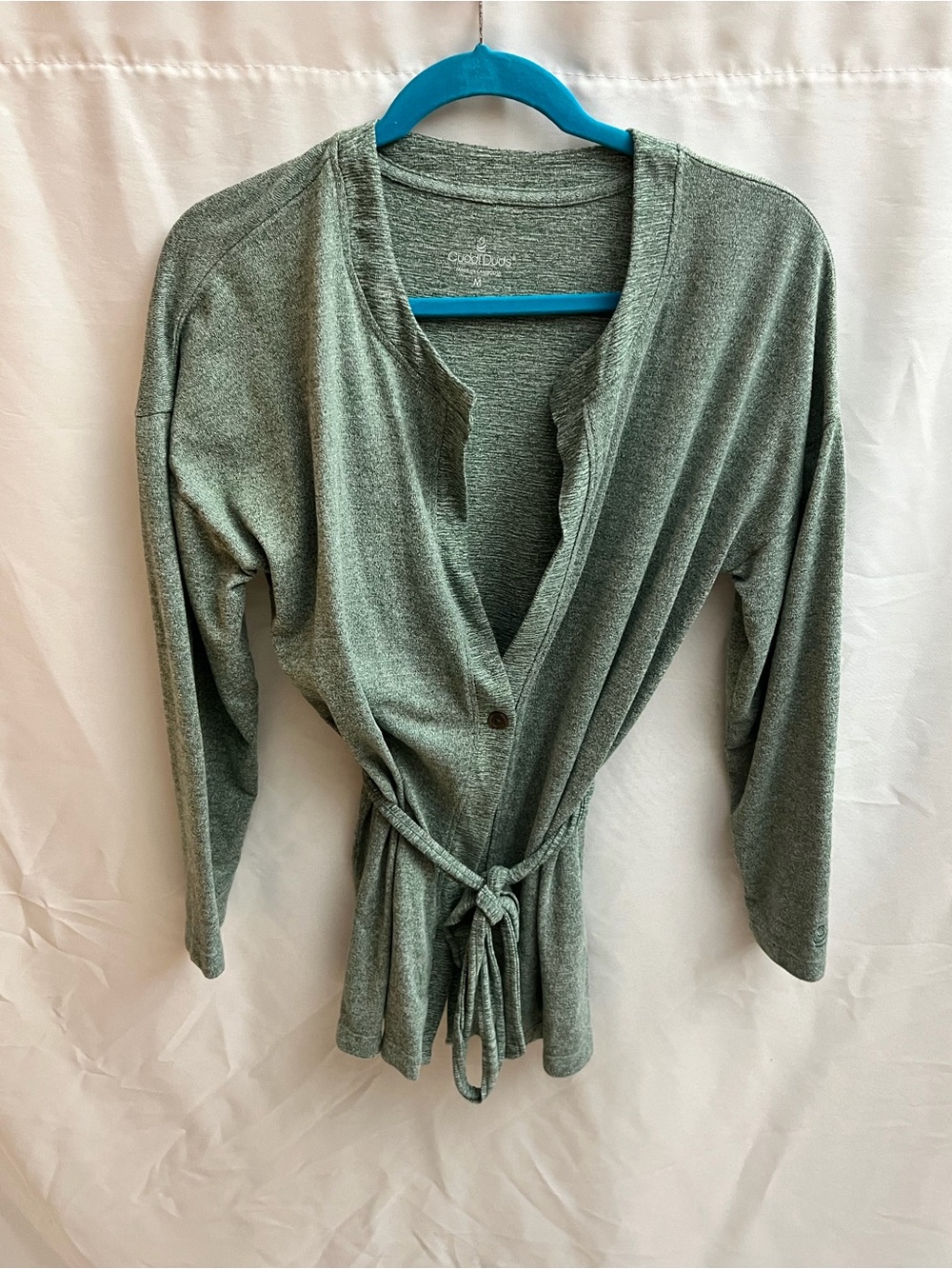 Cuddl Duds Women’s Green/Gray Heather Belted Cardigan Wrap Top Size M